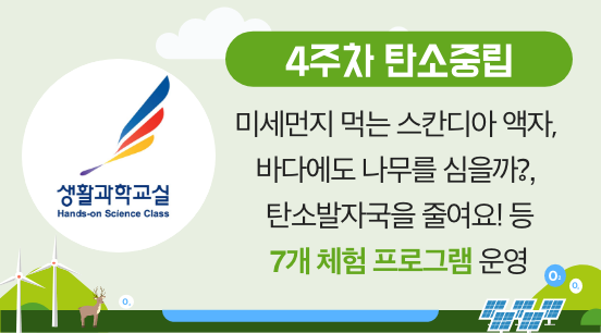 4주차 탄소중립 미세먼지 먹는 스칸디아 액자 바다에도 나무를 심을까? 탄소발자국을 줄여요!등 7개 체험 프로그램 운영