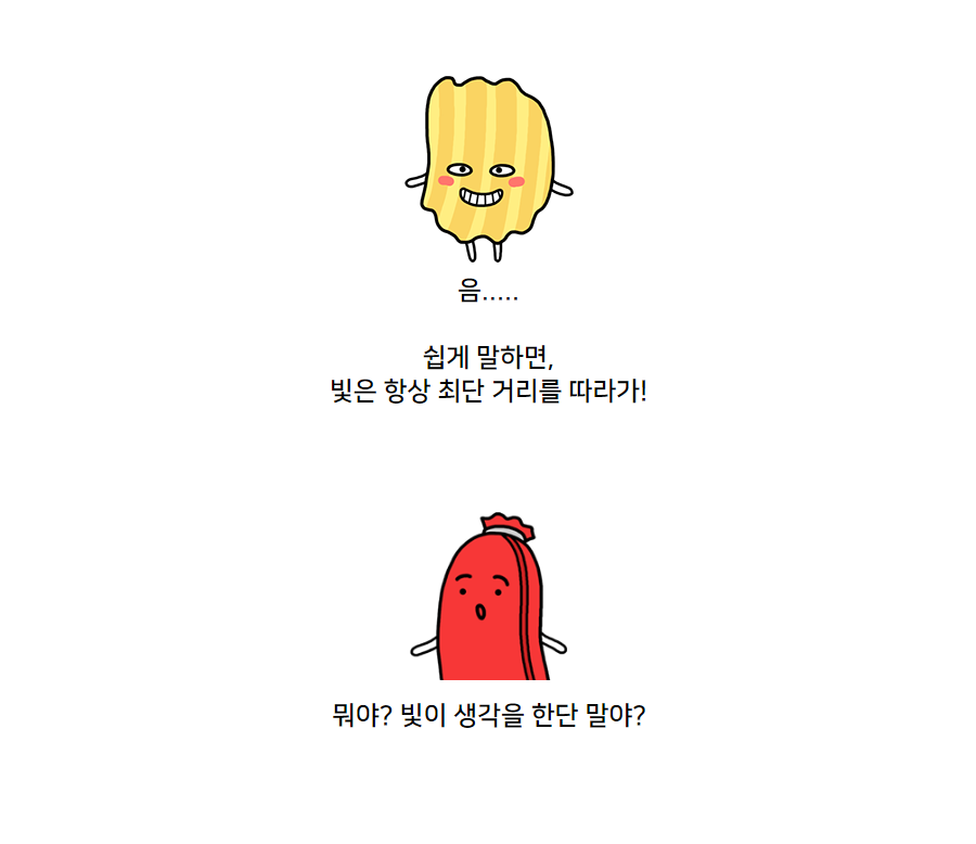 음... 쉽게 말하면 빛은 항상 최단 거리를 따라가! 뭐야? 빛이 생각을 한단 말야?