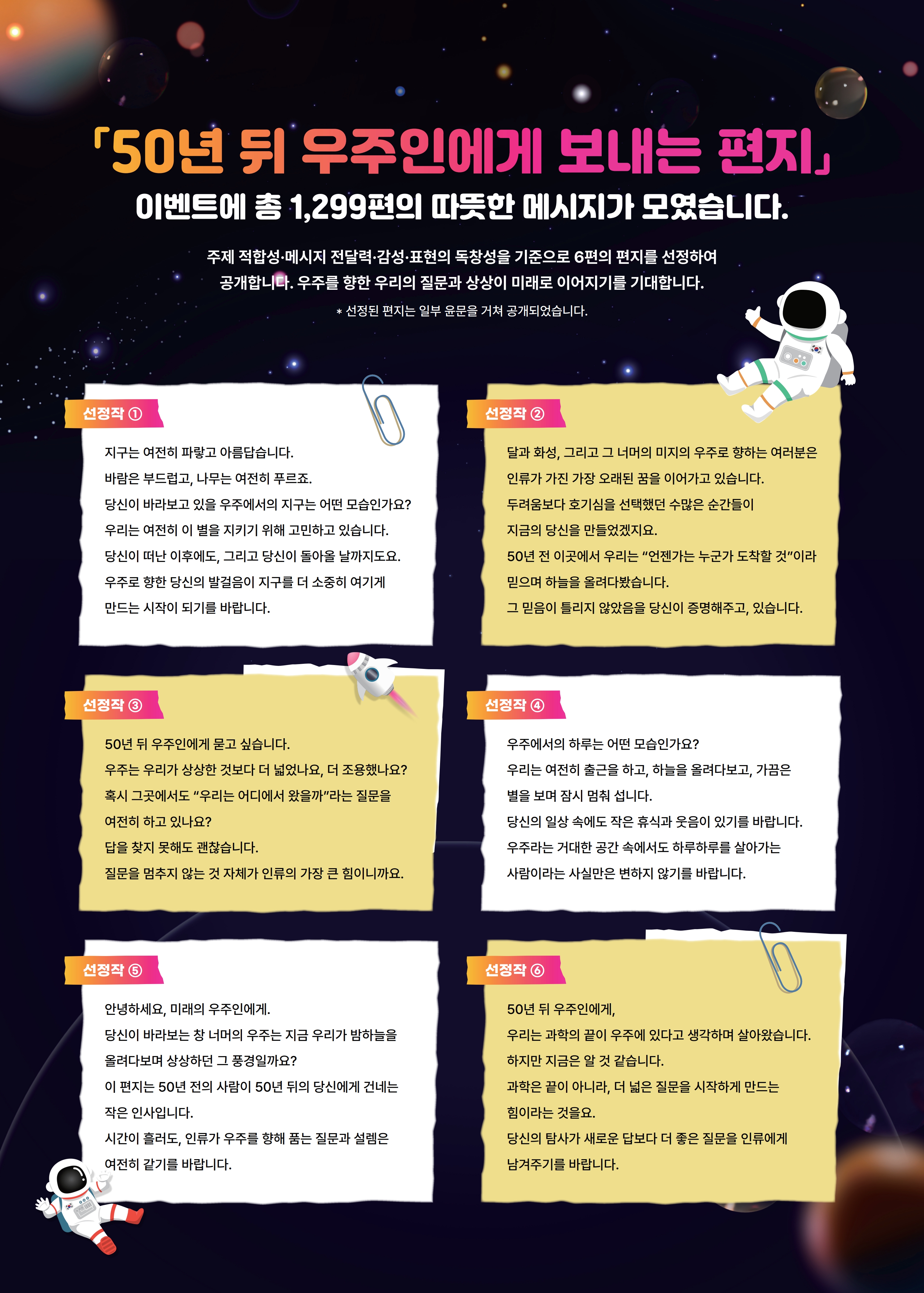 우주인에게 보내는 편지 이벤트 제출 결과