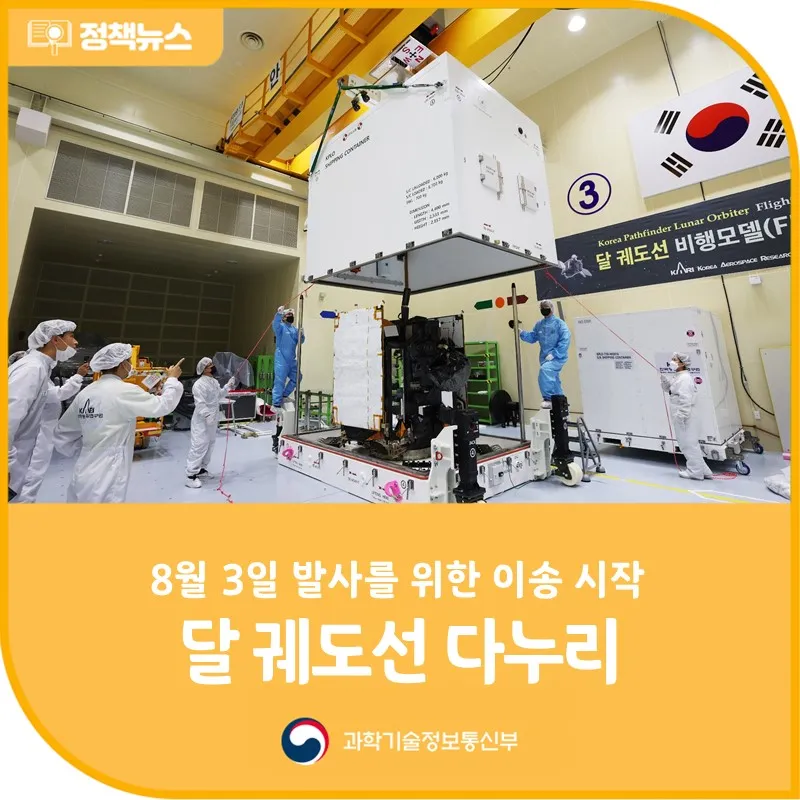 달 궤도선 다누리, 8월 3일 발사를 위한 이송 시작