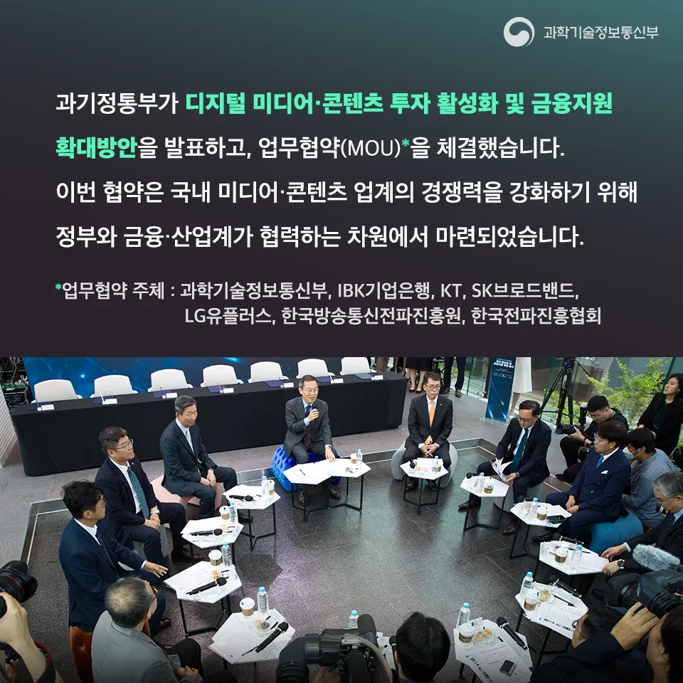 과기정통부, 금융·산업계와 손잡고 미디어·콘텐츠업계에 5천억원 투자 지원