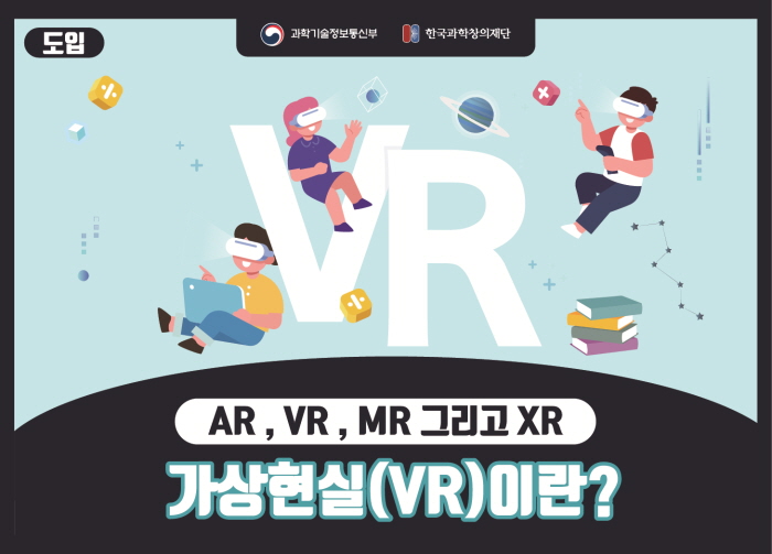 [분야] 기타<br>[주제] AR , VR , MR 그리고 XR<br>[콘텐츠명] 가상현실(VR)이란?(도입)<br>[유형] 영상<br>[난이도] 중등 이상
