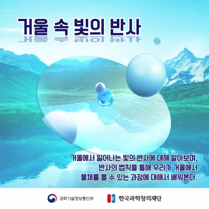 [분야] 물리<br>[주제] 거울 반사 <br>[콘텐츠명] 거울 속 빛의 반사(전개)<br>[유형] 카드뉴스<br>[난이도] 초등 이상