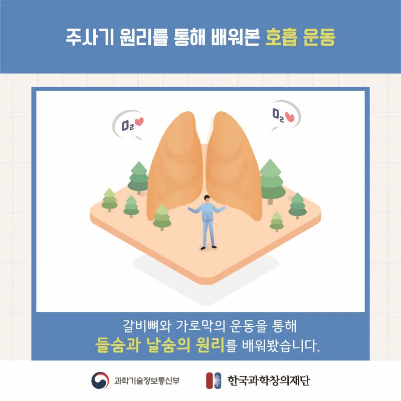 [분야] 생물<br>[주제] 호흡 기관의 구조와 기능 이해<br>[콘텐츠명] 호흡 운동의 원리 이해하기(정리)<br>[유형] 카드뉴스<br>[난이도] 중등 이상